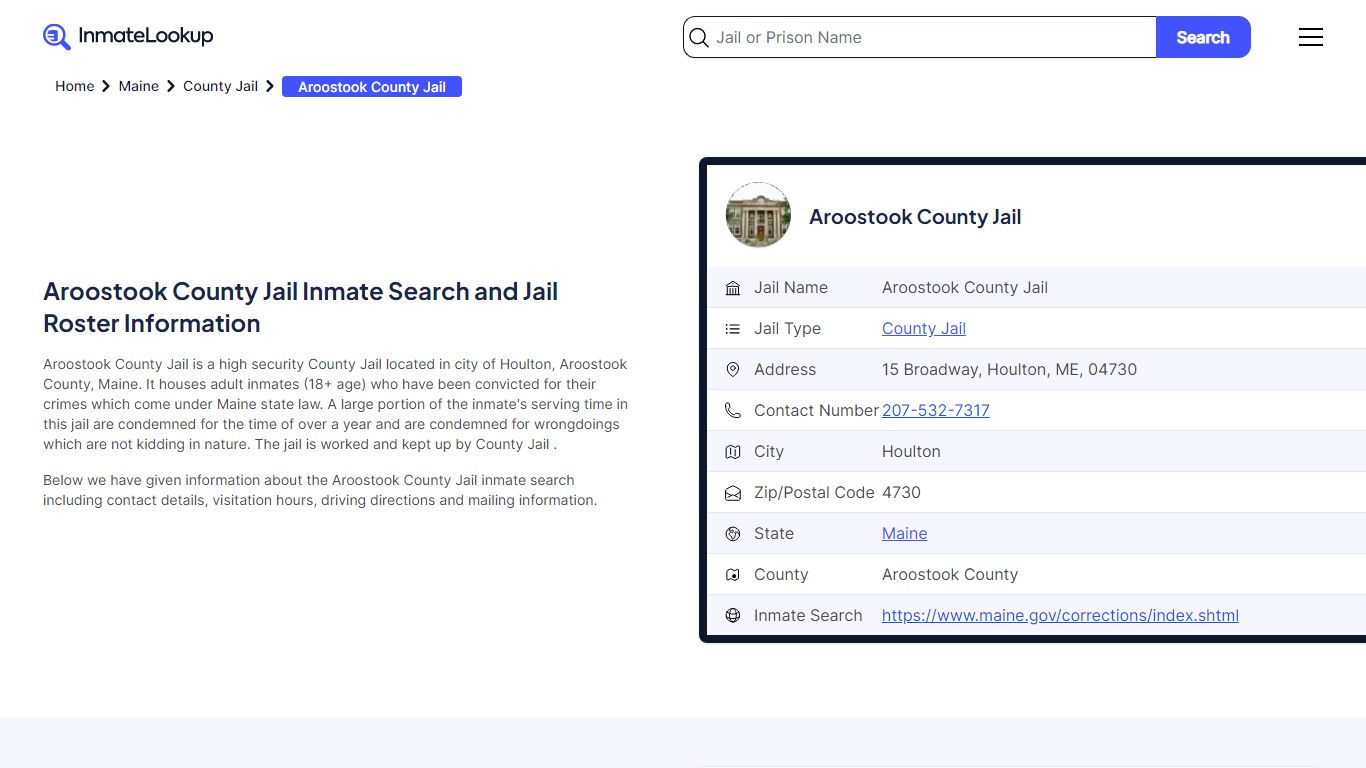 Aroostook County Jail Inmate Search and Jail Roster Information